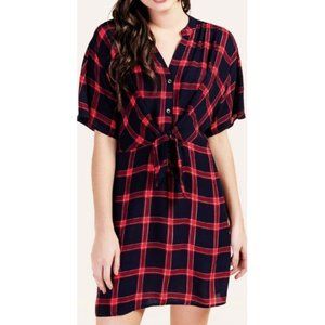 Drop Skye Plaid Tie-Front Dress Red Navy Tartan Button-Up Belt Belted A-Line S